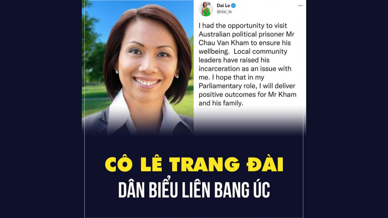 Dân biểu Úc Lê Trang Đài đã đến trại giam thăm tù nhân chính trị gốc Việt ông Châu Văn Khảm
