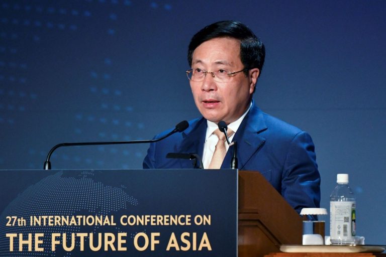 Phó Thủ tướng Phạm Bình Minh phát biểu tại Diễn đàn quốc tế về tương lai Châu Á ở Tokyo, 26/05/2022. Ảnh: Kazuhiro Nogi/ AFP/ Getty Images