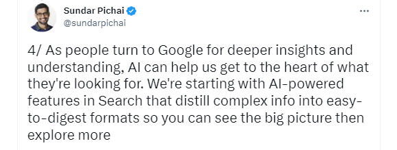 Google CEO Sundar Pichai tweet hôm 6/2/2023. Ành chụp Twitter (@sundarpichai)