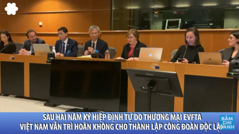 Các nghị viên Nghị viện Châu Âu (European Parliament) tổ chức hội thảo xem xét mức độ vi phạm nhân quyền và quyền lợi của người lao động Việt Nam sau hơn hai năm chính quyền nước này thực thi Hiệp định Thương mại Tự do EU-Việt Nam (EVFTA) ngày 28/02/2023. Ảnh: Youtube Việt Tân