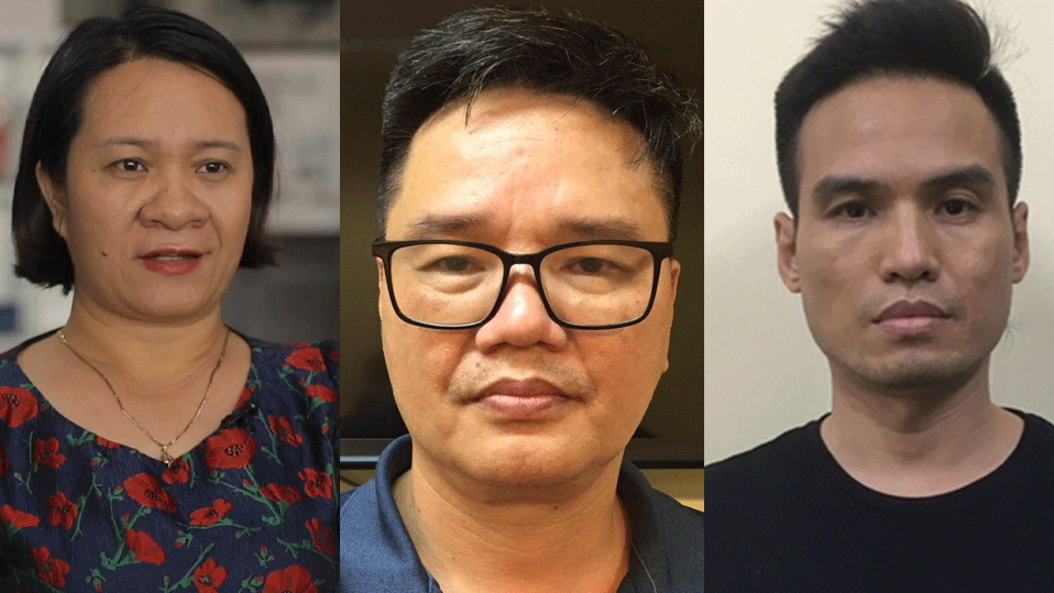 Ba nhà hoạt động môi trường (từ trái) Ngụy Thị Khanh, Mai Phan Lợi và Đặng Đình Bách bị bắt giam với cáo buộc "trốn thuế." Ảnh: RFA
