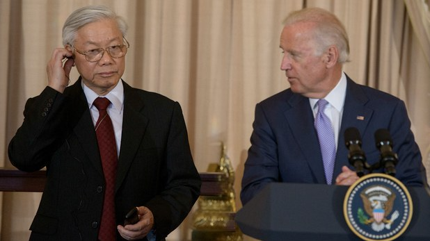 TBT CSVN Nguyễn Phú Trọng và TT Mỹ Joe Biden (khi đó là phó tổng thống) đã từng gặp nhau vào năm 2015. Ảnh: AFP