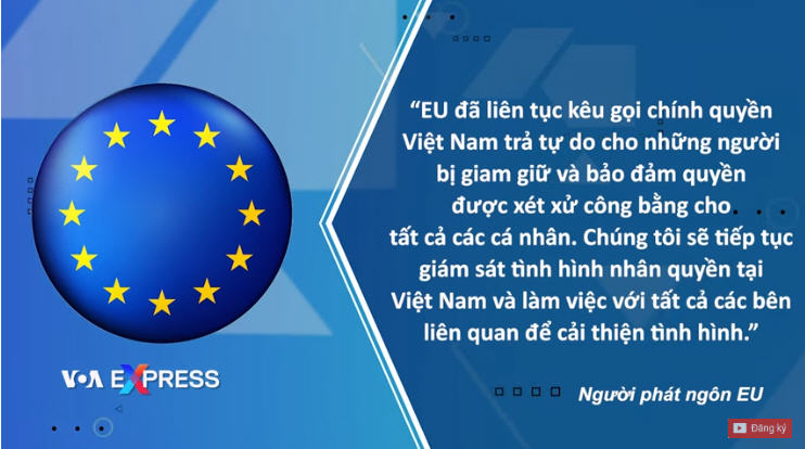 EU nói sẽ tiếp tục giám sát tình hình nhân quyền Việt Nam. Ảnh chụp màn hình VOA