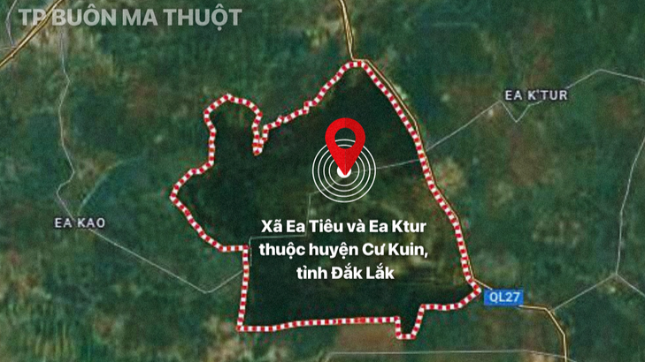 Bản đồ khu vực xảy ra vụ tấn công trụ sở công an 2 xã Ea Tiêu và Ea Ktur, huyện Cư Kuin, tỉnh Đắk Lắk. Ảnh: Báo mạng Đắk Nông