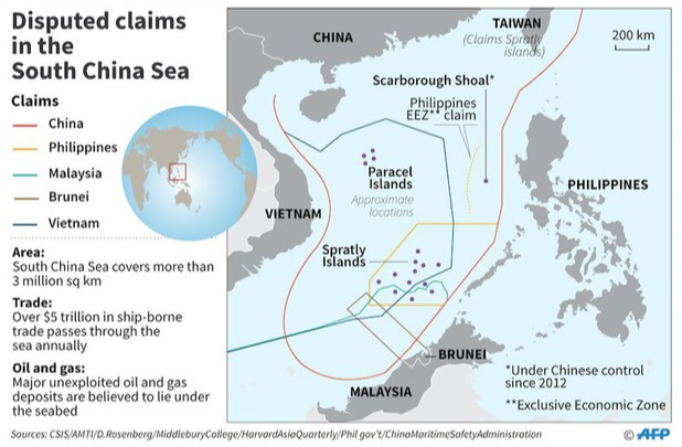 "Đường lưỡi bò" mà Trung Quốc tự vạch ra trên Biển Đông. Ảnh: RFA