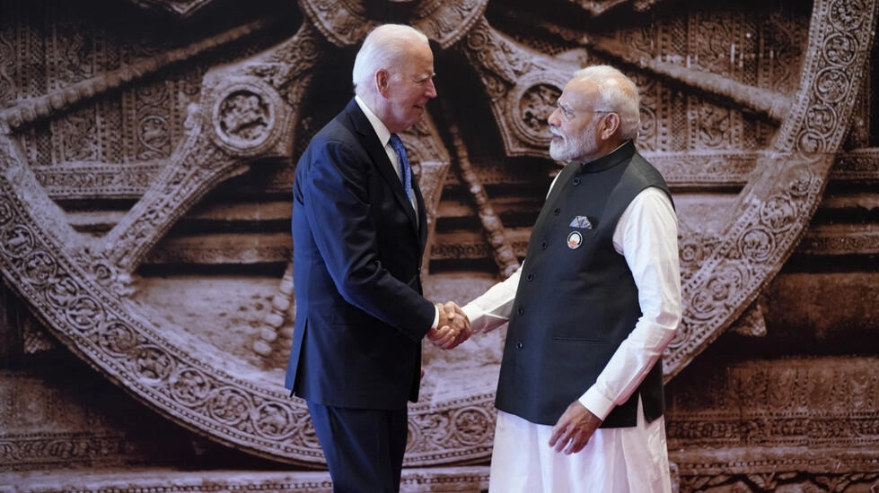 Tổng thống Mỹ, Joe Biden (trái) họp riêng với Thủ tướng Ấn Độ, Narendra Modi trước khi G20 chính thức khai mạc tại New Delhi. Ảnh ngày 8/9/2023. Ảnh: AP - Evan Vucci