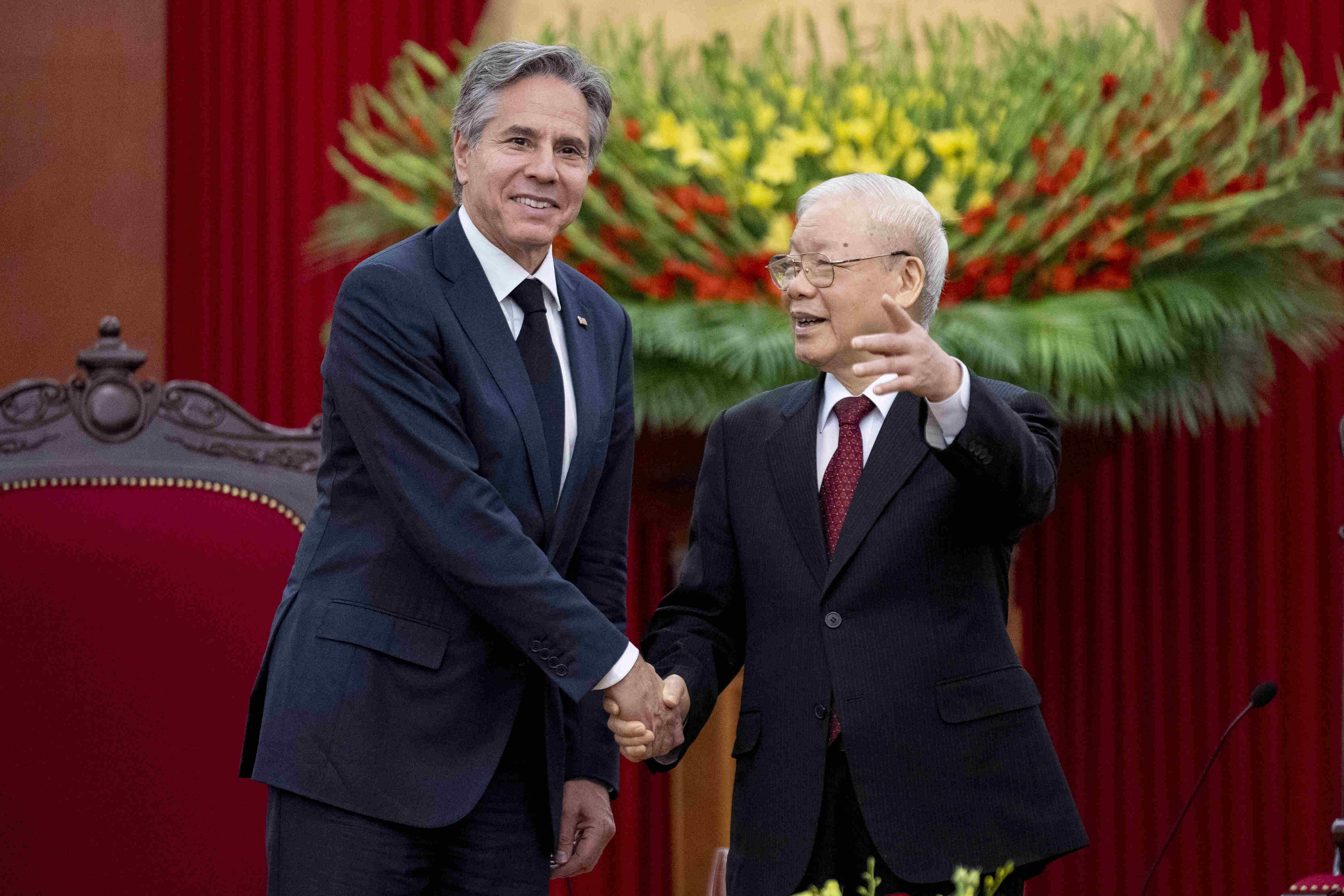 Ngoại trưởng Mỹ Antony Blinken và Tổng bí thư Nguyễn Phú Trọng tại Hà Nội hôm 15/4/2023. Ảnh: AFP