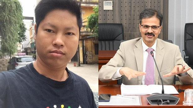 Tù nhân lương tâm Trịnh Bá Phương (trái) và Báo cáo viên đặc biệt LHQ về Quyền Phát triển Surya Deva. Ảnh: Facebook/Trinh Ba Phuong/Báo Dân tộc