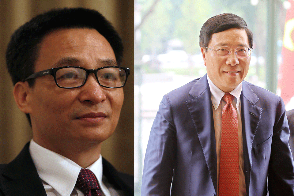 Hai phó thủ tướng đã bị hạ bệ: Vũ Đức Đam (trái) và Phạm Bình Minh. Ành: Reuters - RFA edited
