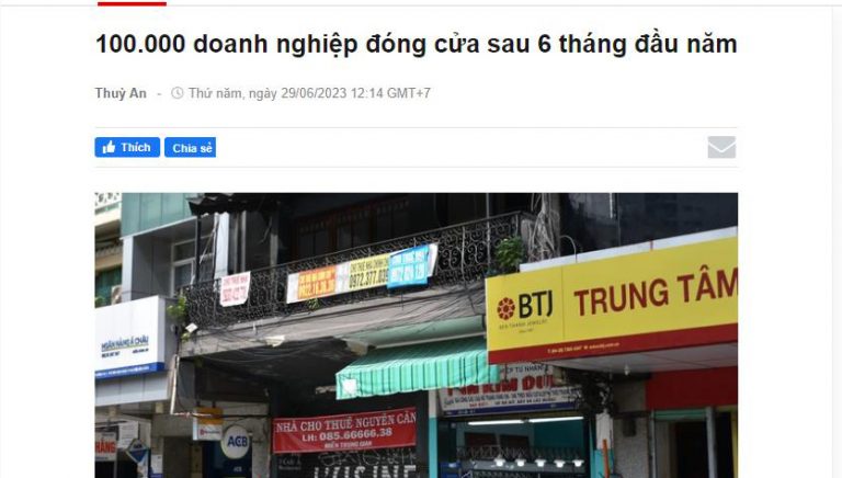 100 ngàn doanh nghiệp đóng cửa sau 6 tháng đầu năm 2023. Ảnh: FB Nguyễn Huy Cường