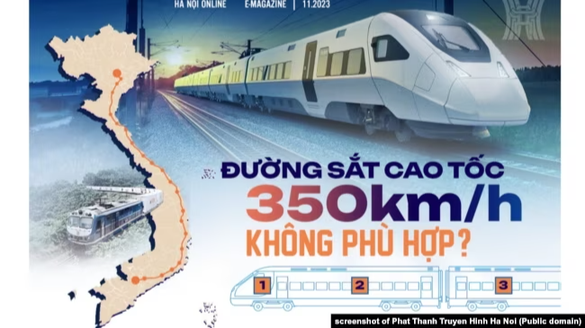 Đài Phát thanh-Truyền hình Hà Nội đăng infographic về đề án đường sắt cao tốc của Việt Nam, tháng 11/2023. Ảnh chụp trang mạng đài Phát thanh-Truyền hình Hà Nội