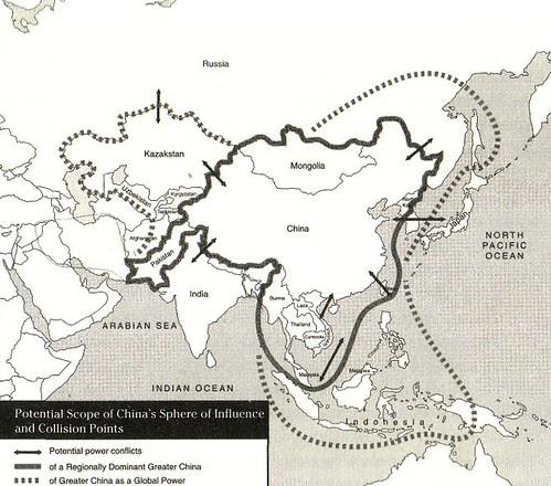 Bản đồ giả định về một "Đại Trung Quốc" của Brzezinsky trong tác phẩm The Grand Chessboard xuất bản 1997