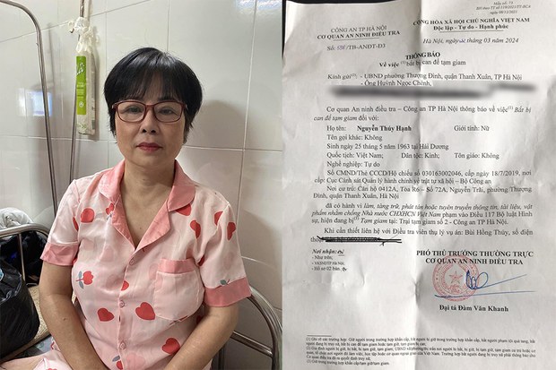 Bà Nguyễn Thúy Hạnh thời điểm đang chữa trị ung thư và giấy thông báo bắt bị can để tạm giam. Ảnh: FB Huynh Ngoc Chenh