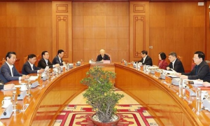 Tổng Bí thư Nguyễn Phú Trọng, Trưởng Tiểu ban Nhân sự đại hội đảng XIV chủ trì phiên họp đầu tiên của Tiểu ban hôm 13/3/2024 tại trụ sở Trung ương đảng. Ảnh: Vietnam Plus