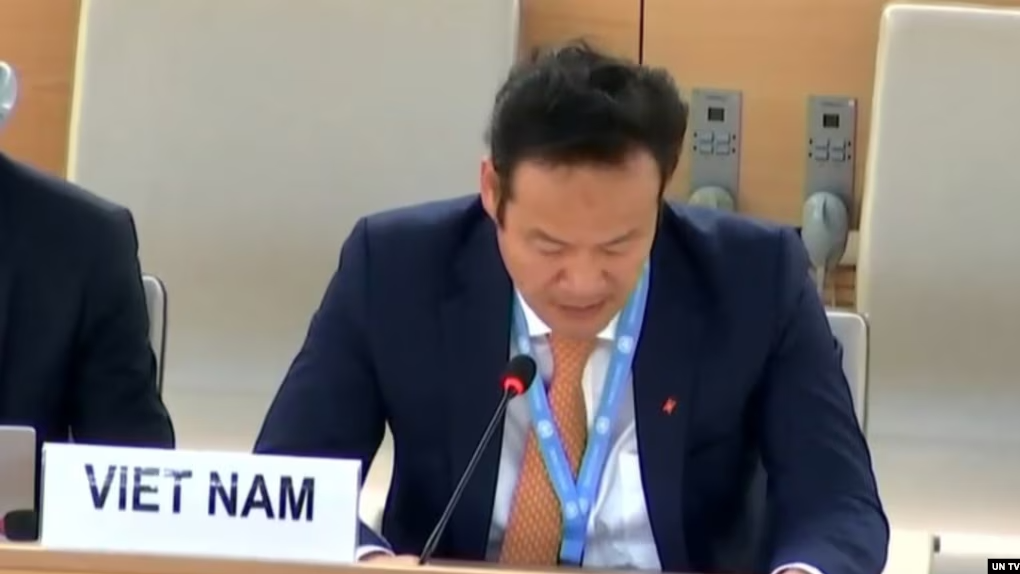 Đại sứ Việt Nam Mai Phan Dũng phát biểu tại Geneva hôm 19/6/2024. Ảnh: UN Web TV