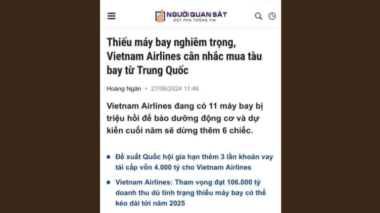 Vietnam Airline "cân nhắc" việc mua máy bay C919 Trung Quốc. Ảnh chụp trang nguoiquansat.vn