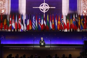 Ông Jens Stoltenberg, tổng thư ký NATO, phát biểu trong hội nghị thượng đỉnh kỷ niệm 75 năm thành lập NATO tại Washington, DC, hôm 9/7/2024. Ảnh: Kevin Dietsch/ Getty Images