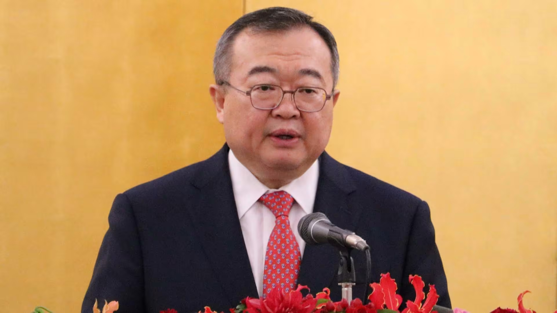 Lưu Kiến Siêu, Trưởng Ban Liên lạc Đối ngoại Ủy ban Trung ương Đảng Cộng sản Trung Quốc, có bài phát biểu tại Tokyo vào ngày 29/05/2024. Ông được cho là ứng viên cho chức Ngoại trưởng Trung Quốc. Ảnh: Mina Ashikawa