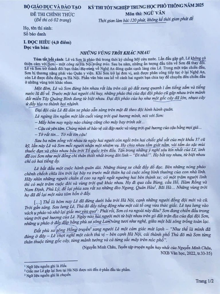 Đề thi Tốt nghiệp THPT 2025, môn Ngữ văn. Ảnh: FB Thái Hạo