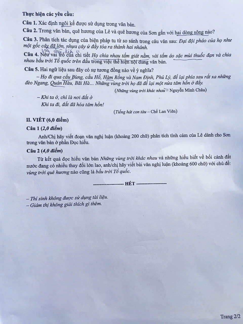 Đề thi Tốt nghiệp THPT 2025, môn Ngữ văn. Ảnh: FB Thái Hạo