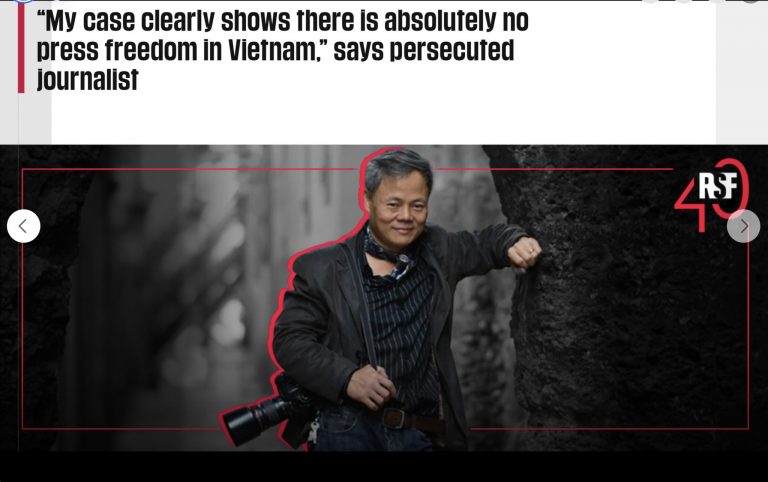 "Trường hợp của tôi cho thấy rõ ràng là không có tự do báo chí ở Việt Nam," nhà báo bị bức hại nói. Trong ảnh là Võ sư Đoàn Bảo Châu. Nguồn ảnh: Tổ chức Phóng Viên Không Biên Giới (RSF)