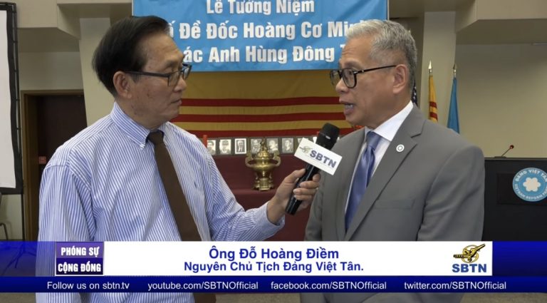 Ông Đỗ Hoàng Điềm, nguyên Chủ tịch đảng Việt Tân trả lời phỏng vấn của phóng viên Đài Truyền hình SBTN. (Ảnh chụp màn hình SBTN)