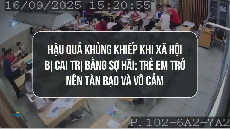 Học sinh lớp 7 (Trường THCS Đại Kim, phường Định Công, Hà Nội) nắm tóc, đập đầu cô giáo xuống bàn, rồi quật ngã cô giáo xuống đất ngay trong lớp học