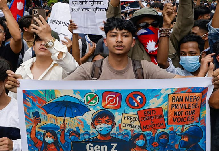 Gen Z Nepal trong một cuộc xuống đường phản kháng ở Nepal. Ảnh: India Sentinels/ X