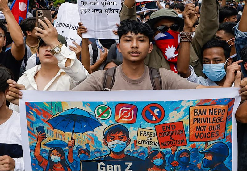 Gen Z Nepal trong một cuộc xuống đường phản kháng ở Nepal. Ảnh: India Sentinels/ X