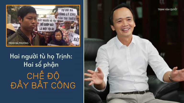 Nông dân Trịnh Bá Phương (trái); Doanh nhân tỷ phú Trịnh Văn Quyết (phải). Ảnh ghép: Việt Tân