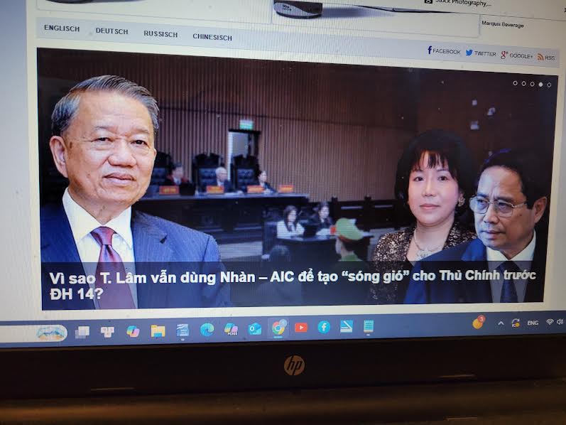 Tấm hình đi kèm bài viết ngày 16 Tháng Mười Một, 2025, trên tờ Thời Báo tại Đức, “Vì sao Tô Lâm vẫn dùng Nhàn-AIC để tạo 'sóng gió' cho Thủ Chính trước ĐH 14?” Ảnh: Người Việt cắt trang mạng Thời Báo Đức