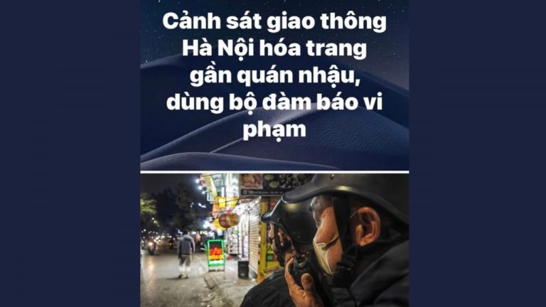 Cảnh sát giao thông Hà Nội hóa trang "rình mồi" quanh các quán nhậu. Ảnh: FB Lê Chí Thành