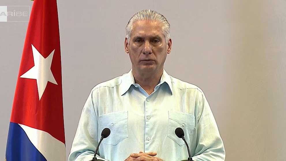 Ảnh chụp màn hình từ đoạn phim do đài truyền hình chính thức của Cuba phát sóng vào ngày 13/3/2026. Tổng thống Cuba Miguel Diaz-Canel đang phát biểu trong một cuộc họp với các lãnh đạo cấp cao đảng Cộng sản Cuba tại Havana, cho biết vào ngày 13/3 các quan chức Cuba và Hoa Kỳ gần đây đã tiến hành đàm phán bí mật. Ảnh: Cuba TV, via AFP