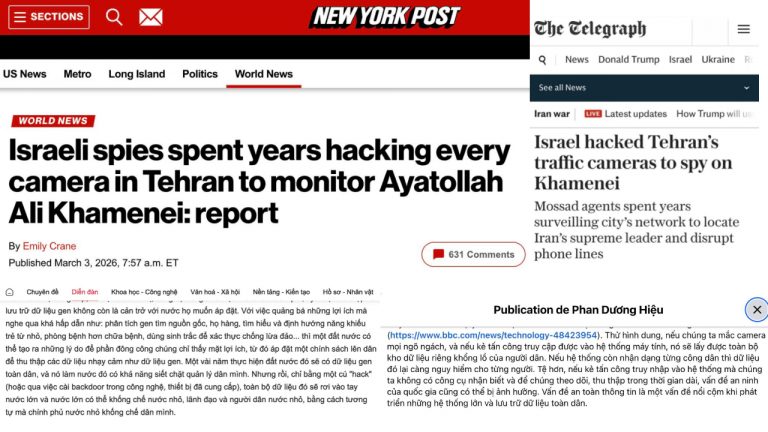 Tình báo Do Thái hack hệ thống camera giao thông Tehran thời gian dài, thu thập dữ liệu và từ đó tấn công chính xác vị trí dàn lãnh đạo Iran. Nguồn ảnh: NY Post, Telegraph, FB Phan Dương Hiệu