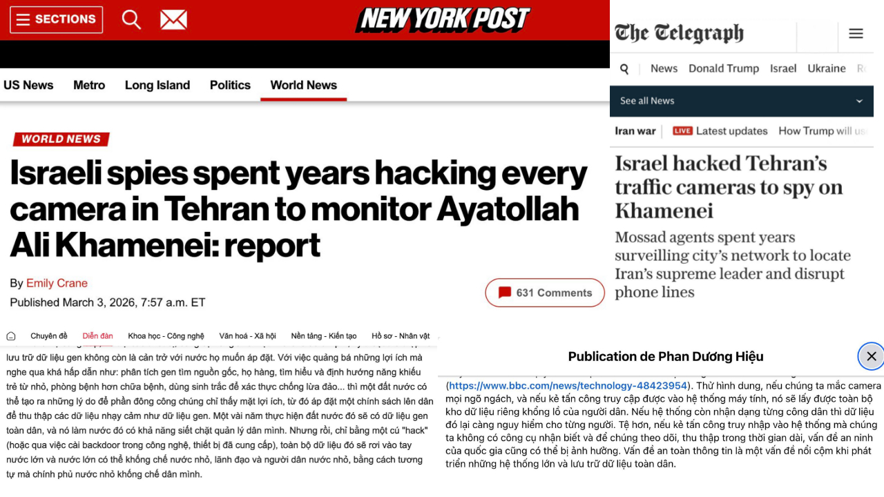 Tình báo Do Thái hack hệ thống camera giao thông Tehran thời gian dài, thu thập dữ liệu và từ đó tấn công chính xác vị trí dàn lãnh đạo Iran. Nguồn ảnh: NY Post, Telegraph, FB Phan Dương Hiệu