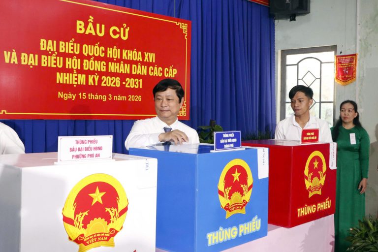 Một địa điểm bầu cử ở Sài Gòn, sáng 15/3/2026, Ảnh: Báo Tuổi Trẻ