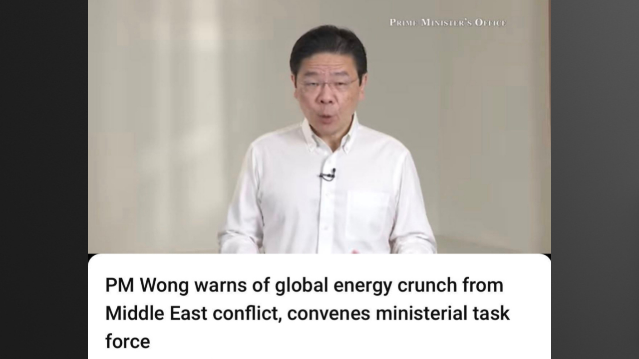 Thủ tướng Singapore Lawrence Wong phát biểu trước quốc dân hôm 2/4/2026, cảnh báo về cuộc khủng hoảng năng lượng do cuộc chiến Mỹ-Israel và Iran. Ảnh cắt từ clip của Văn phòng Thủ tướng SIngapore