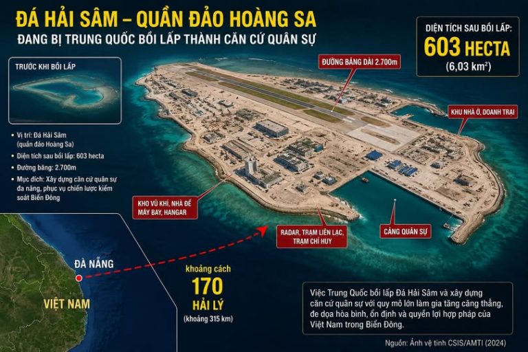 Trung Quốc bồi đắp Đá Hải Sâm (thuộc quần đảo Hoàng Sa)
