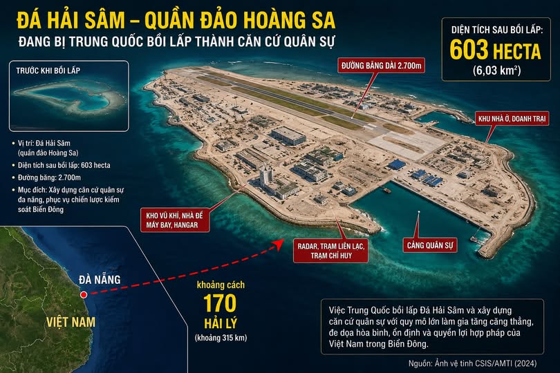 Trung Quốc bồi đắp Đá Hải Sâm (thuộc quần đảo Hoàng Sa)