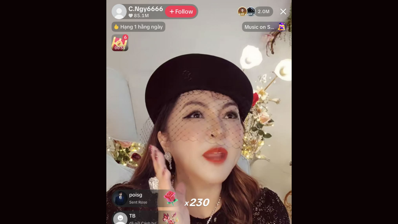 Phiên livestream của bà Nguyễn Phương Hằng tối 5/8 thu hút 2,1 triệu người xem trên Tiktok. Ảnh chụp màn hình TikTok