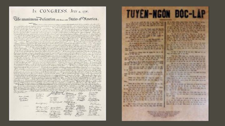Ảnh minh họa: Tuyên ngôn Độc lập 4/7/1776 (trái) và 2/9/1945