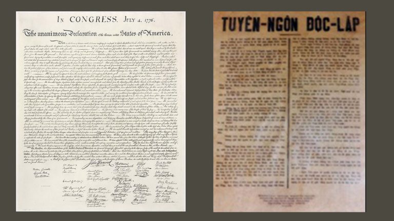 Ảnh minh họa: Tuyên ngôn Độc lập 4/7/1776 (trái) và 2/9/1945