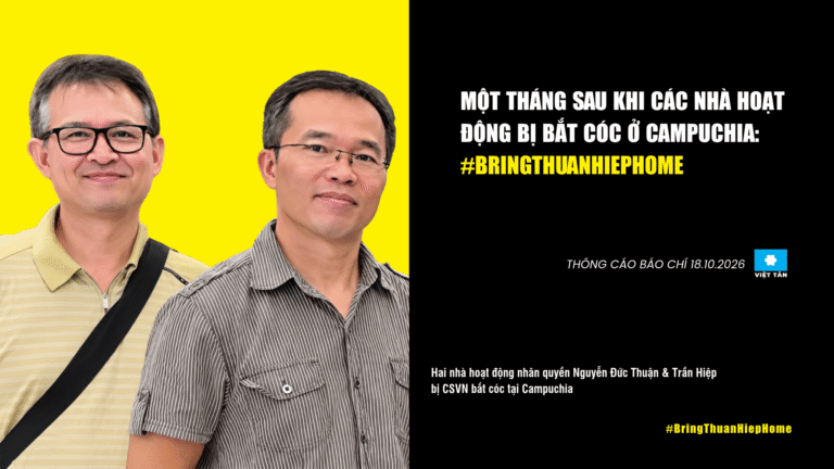 Thông cáo báo chí: Một tháng sau khi các nhà hoạt động bị bắt cóc ở Campuchia: #BringThuanHiepHome